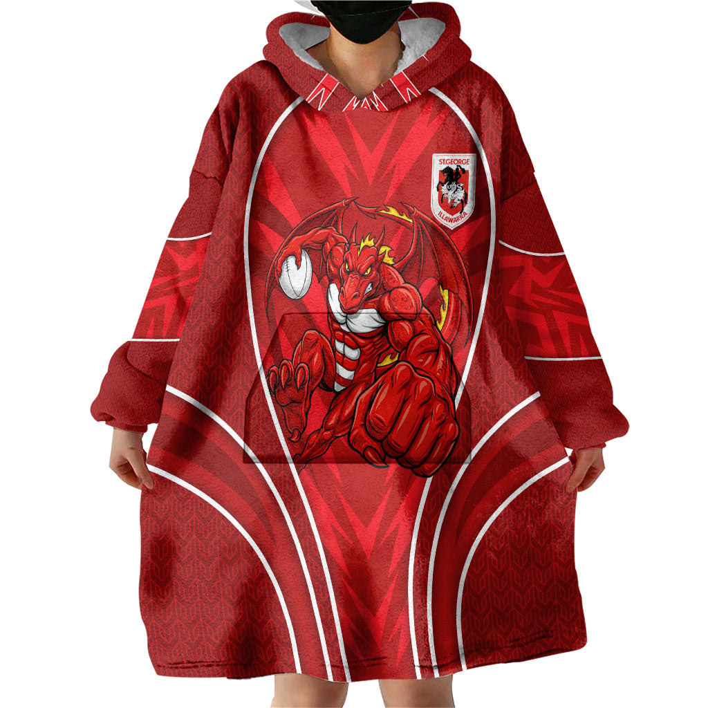 St George Illawarra Dragons Rugby Mascot Wearable Blanket Hoodie Australian Rugby Culture - Tribal Inspired Dragon