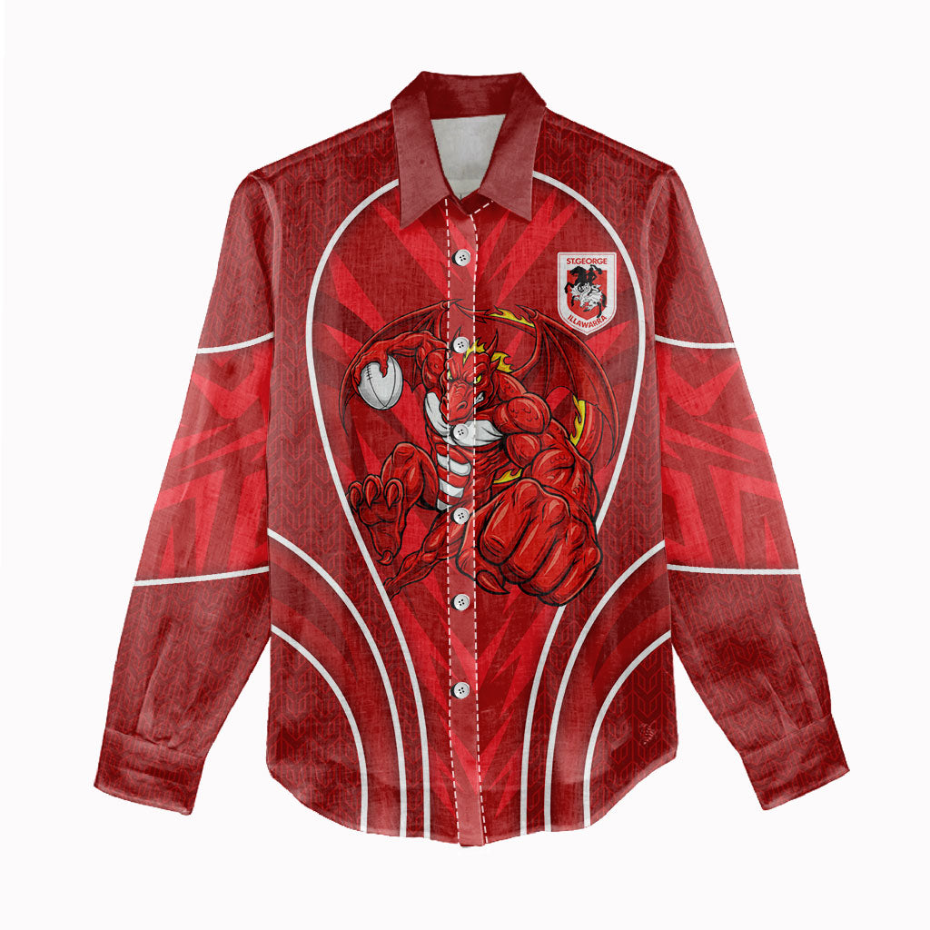 St George Illawarra Dragons Rugby Mascot Women Casual Shirt Australian Rugby Culture - Tribal Inspired Dragon