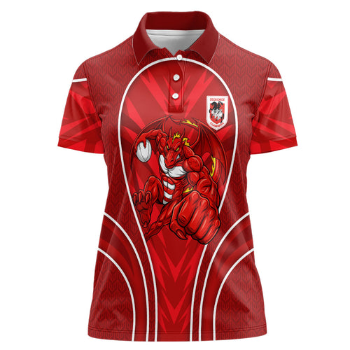 St George Illawarra Dragons Rugby Mascot Women Polo Shirt Australian Rugby Culture - Tribal Inspired Dragon
