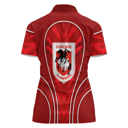 St George Illawarra Dragons Rugby Mascot Women Polo Shirt Australian Rugby Culture - Tribal Inspired Dragon