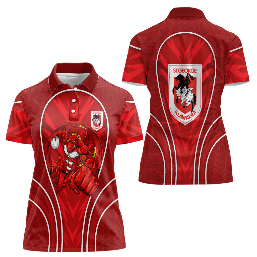 St George Illawarra Dragons Rugby Mascot Women Polo Shirt Australian Rugby Culture - Tribal Inspired Dragon