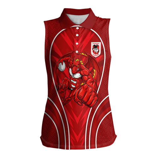 St George Illawarra Dragons Rugby Mascot Women Sleeveless Polo Shirt Australian Rugby Culture - Tribal Inspired Dragon
