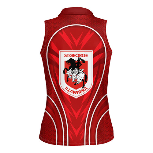 St George Illawarra Dragons Rugby Mascot Women Sleeveless Polo Shirt Australian Rugby Culture - Tribal Inspired Dragon