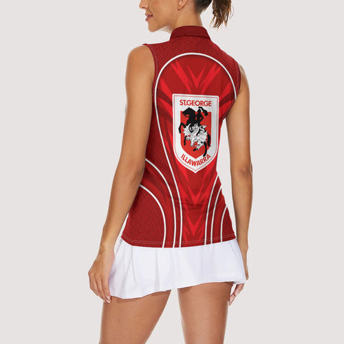 St George Illawarra Dragons Rugby Mascot Women Sleeveless Polo Shirt Australian Rugby Culture - Tribal Inspired Dragon