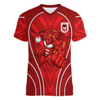 St George Illawarra Dragons Rugby Mascot Women V-Neck T-Shirt Australian Rugby Culture - Tribal Inspired Dragon