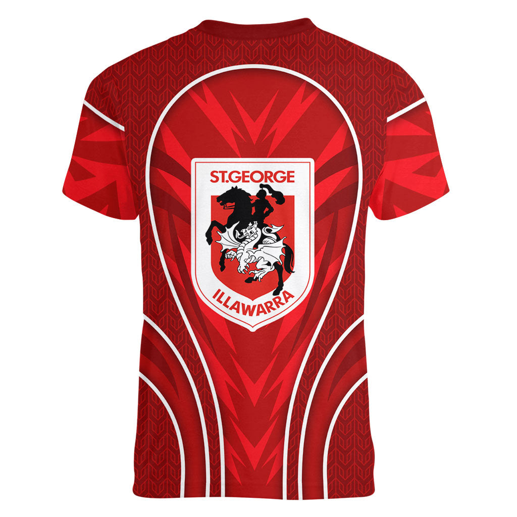 St George Illawarra Dragons Rugby Mascot Women V-Neck T-Shirt Australian Rugby Culture - Tribal Inspired Dragon