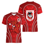 St George Illawarra Dragons Rugby Mascot Women V-Neck T-Shirt Australian Rugby Culture - Tribal Inspired Dragon