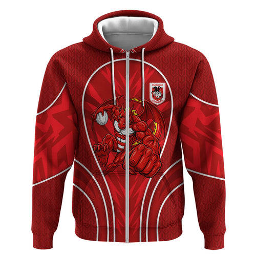 St George Illawarra Dragons Rugby Mascot Zip Hoodie Australian Rugby Culture - Tribal Inspired Dragon