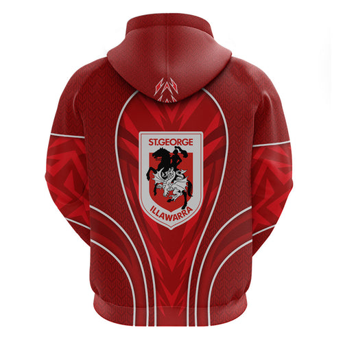 St George Illawarra Dragons Rugby Mascot Zip Hoodie Australian Rugby Culture - Tribal Inspired Dragon