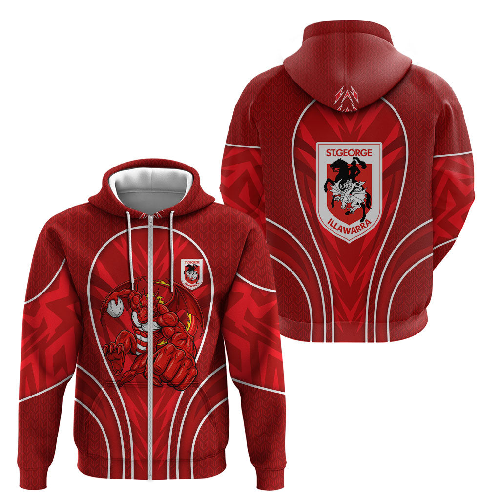 St George Illawarra Dragons Rugby Mascot Zip Hoodie Australian Rugby Culture - Tribal Inspired Dragon