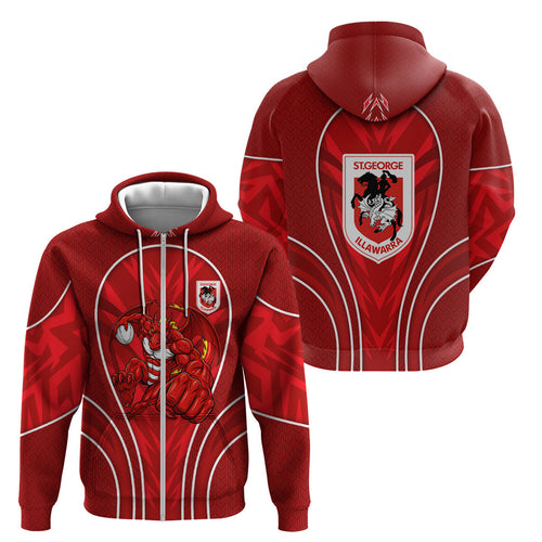 St George Illawarra Dragons Rugby Mascot Zip Hoodie Australian Rugby Culture - Tribal Inspired Dragon