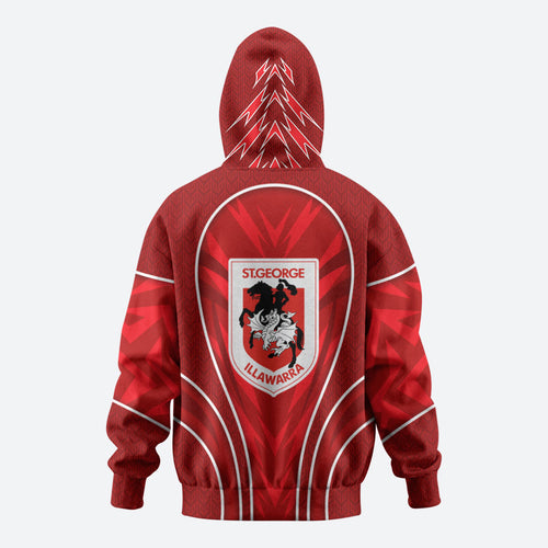 St George Illawarra Dragons Rugby Mascot Zip Hoodie Australian Rugby Culture - Tribal Inspired Dragon
