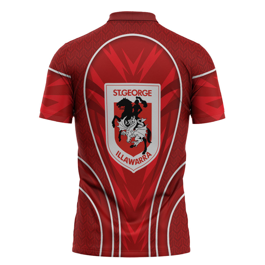 St George Illawarra Dragons Rugby Mascot Zipper Polo Shirt Australian Rugby Culture - Tribal Inspired Dragon