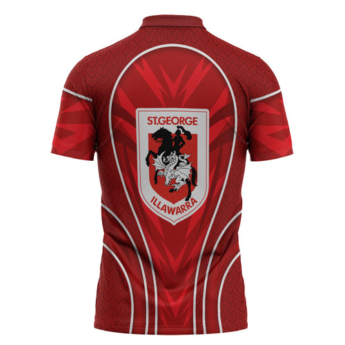 St George Illawarra Dragons Rugby Mascot Zipper Polo Shirt Australian Rugby Culture - Tribal Inspired Dragon
