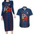 Sydney Roosters Rugby Mascot Couples Matching Long Sleeve Bodycon Dress and Hawaiian Shirt Australian Rugby Culture - Tribal Inspired Rooster