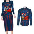 Sydney Roosters Rugby Mascot Couples Matching Long Sleeve Bodycon Dress and Long Sleeve Button Shirt Australian Rugby Culture - Tribal Inspired Rooster