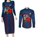 Sydney Roosters Rugby Mascot Couples Matching Long Sleeve Bodycon Dress and Long Sleeve Button Shirt Australian Rugby Culture - Tribal Inspired Rooster