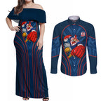 Sydney Roosters Rugby Mascot Couples Matching Off Shoulder Maxi Dress and Long Sleeve Button Shirt Australian Rugby Culture - Tribal Inspired Rooster