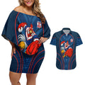 Sydney Roosters Rugby Mascot Couples Matching Off Shoulder Short Dress and Hawaiian Shirt Australian Rugby Culture - Tribal Inspired Rooster