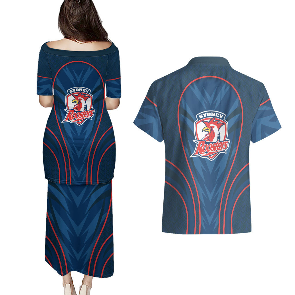Sydney Roosters Rugby Mascot Couples Matching Puletasi and Hawaiian Shirt Australian Rugby Culture - Tribal Inspired Rooster