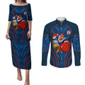 Sydney Roosters Rugby Mascot Couples Matching Puletasi and Long Sleeve Button Shirt Australian Rugby Culture - Tribal Inspired Rooster