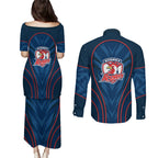 Sydney Roosters Rugby Mascot Couples Matching Puletasi and Long Sleeve Button Shirt Australian Rugby Culture - Tribal Inspired Rooster