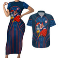 Sydney Roosters Rugby Mascot Couples Matching Short Sleeve Bodycon Dress and Hawaiian Shirt Australian Rugby Culture - Tribal Inspired Rooster