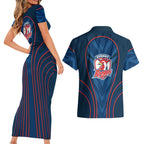 Sydney Roosters Rugby Mascot Couples Matching Short Sleeve Bodycon Dress and Hawaiian Shirt Australian Rugby Culture - Tribal Inspired Rooster