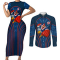 Sydney Roosters Rugby Mascot Couples Matching Short Sleeve Bodycon Dress and Long Sleeve Button Shirt Australian Rugby Culture - Tribal Inspired Rooster