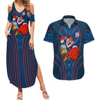 Sydney Roosters Rugby Mascot Couples Matching Summer Maxi Dress and Hawaiian Shirt Australian Rugby Culture - Tribal Inspired Rooster