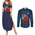 Sydney Roosters Rugby Mascot Couples Matching Summer Maxi Dress and Long Sleeve Button Shirt Australian Rugby Culture - Tribal Inspired Rooster