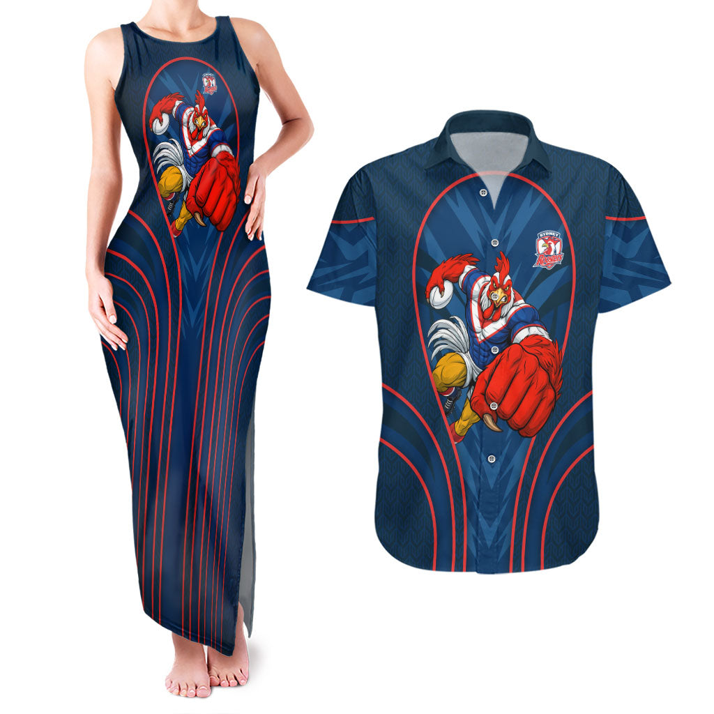 Sydney Roosters Rugby Mascot Couples Matching Tank Maxi Dress and Hawaiian Shirt Australian Rugby Culture - Tribal Inspired Rooster