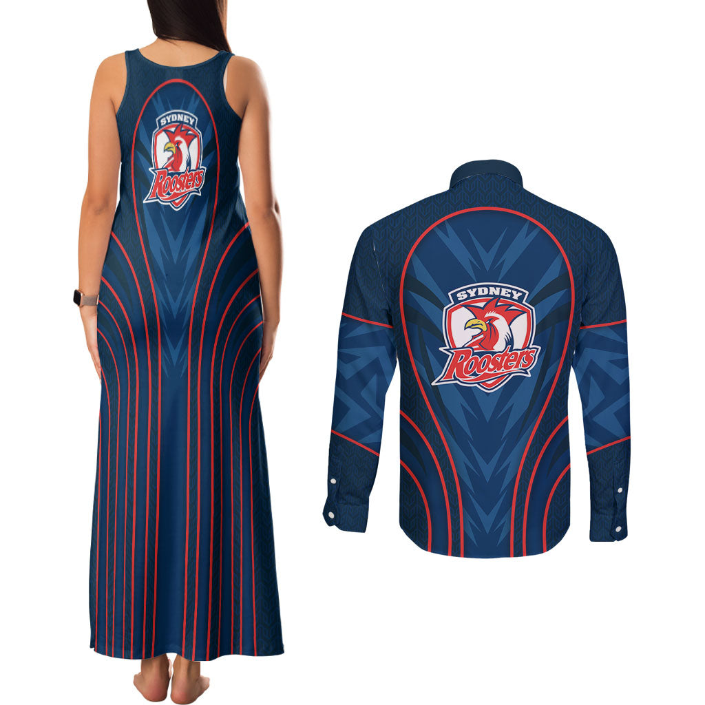 Sydney Roosters Rugby Mascot Couples Matching Tank Maxi Dress and Long Sleeve Button Shirt Australian Rugby Culture - Tribal Inspired Rooster