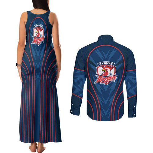 Sydney Roosters Rugby Mascot Couples Matching Tank Maxi Dress and Long Sleeve Button Shirt Australian Rugby Culture - Tribal Inspired Rooster