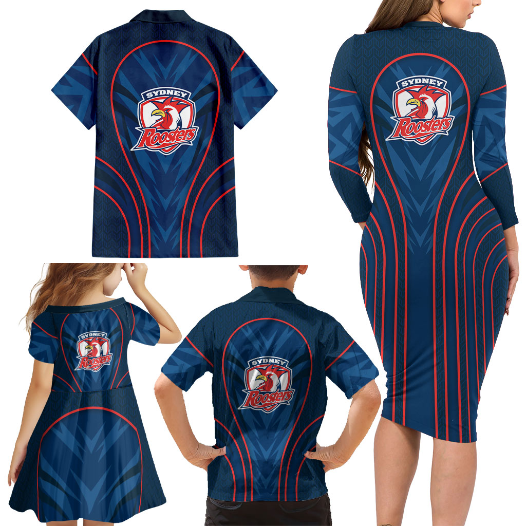 Sydney Roosters Rugby Mascot Family Matching Long Sleeve Bodycon Dress and Hawaiian Shirt Australian Rugby Culture - Tribal Inspired Rooster