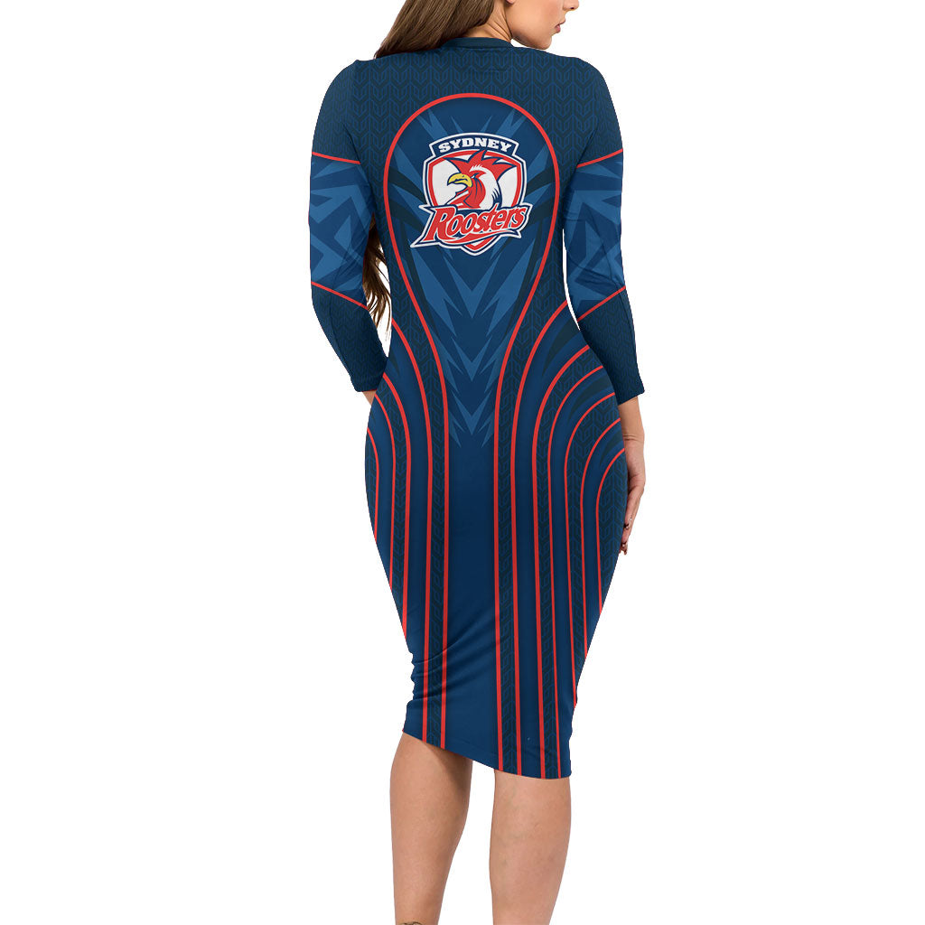 Sydney Roosters Rugby Mascot Family Matching Long Sleeve Bodycon Dress and Hawaiian Shirt Australian Rugby Culture - Tribal Inspired Rooster