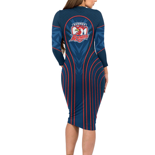 Sydney Roosters Rugby Mascot Family Matching Long Sleeve Bodycon Dress and Hawaiian Shirt Australian Rugby Culture - Tribal Inspired Rooster