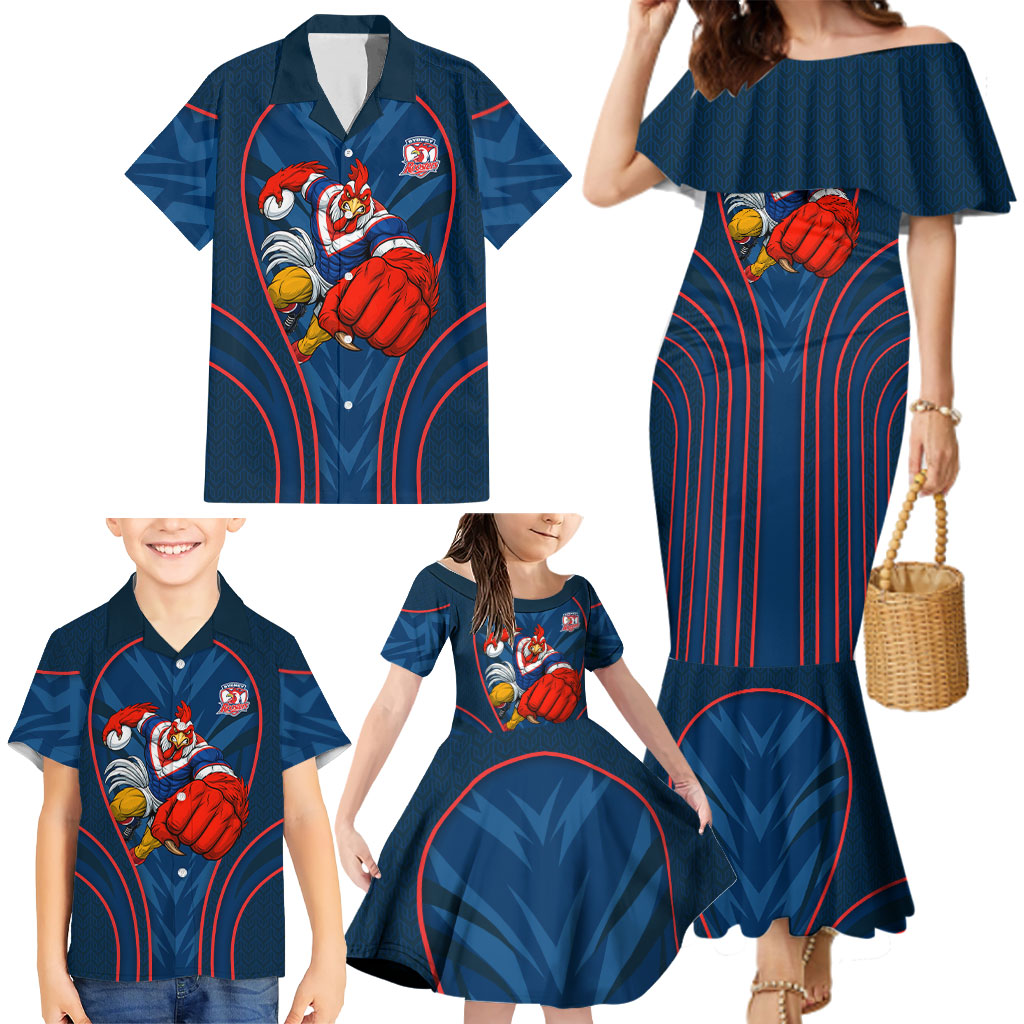 Sydney Roosters Rugby Mascot Family Matching Mermaid Dress and Hawaiian Shirt Australian Rugby Culture - Tribal Inspired Rooster