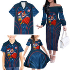 Sydney Roosters Rugby Mascot Family Matching Off The Shoulder Long Sleeve Dress and Hawaiian Shirt Australian Rugby Culture - Tribal Inspired Rooster