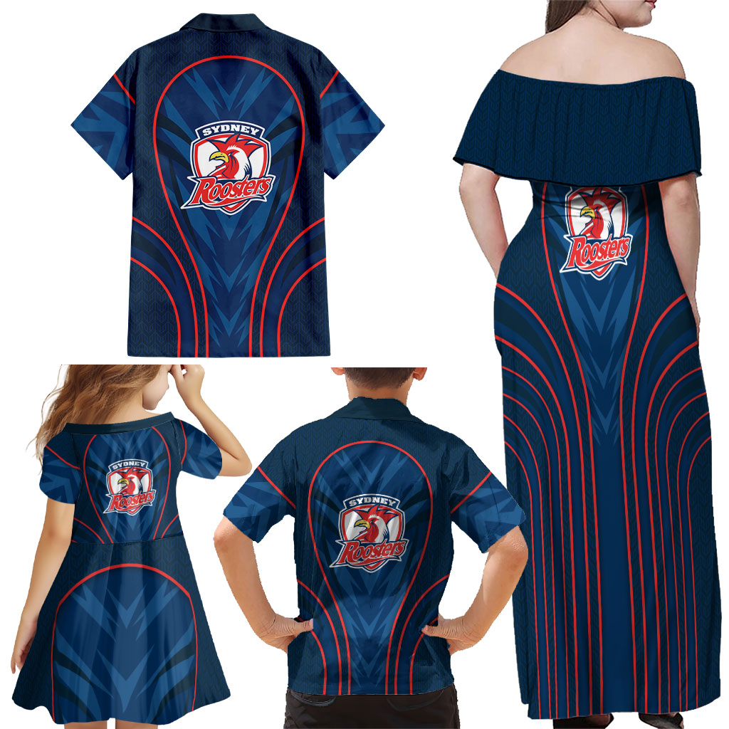 Sydney Roosters Rugby Mascot Family Matching Off Shoulder Maxi Dress and Hawaiian Shirt Australian Rugby Culture - Tribal Inspired Rooster