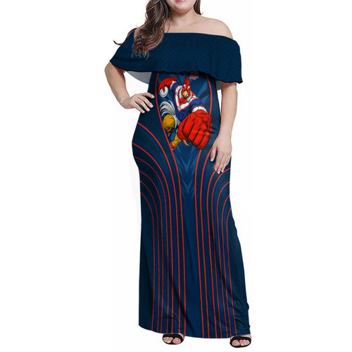 Sydney Roosters Rugby Mascot Family Matching Off Shoulder Maxi Dress and Hawaiian Shirt Australian Rugby Culture - Tribal Inspired Rooster