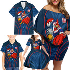 Sydney Roosters Rugby Mascot Family Matching Off Shoulder Short Dress and Hawaiian Shirt Australian Rugby Culture - Tribal Inspired Rooster