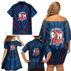 Sydney Roosters Rugby Mascot Family Matching Off Shoulder Short Dress and Hawaiian Shirt Australian Rugby Culture - Tribal Inspired Rooster