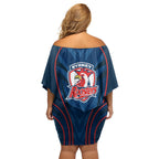 Sydney Roosters Rugby Mascot Family Matching Off Shoulder Short Dress and Hawaiian Shirt Australian Rugby Culture - Tribal Inspired Rooster