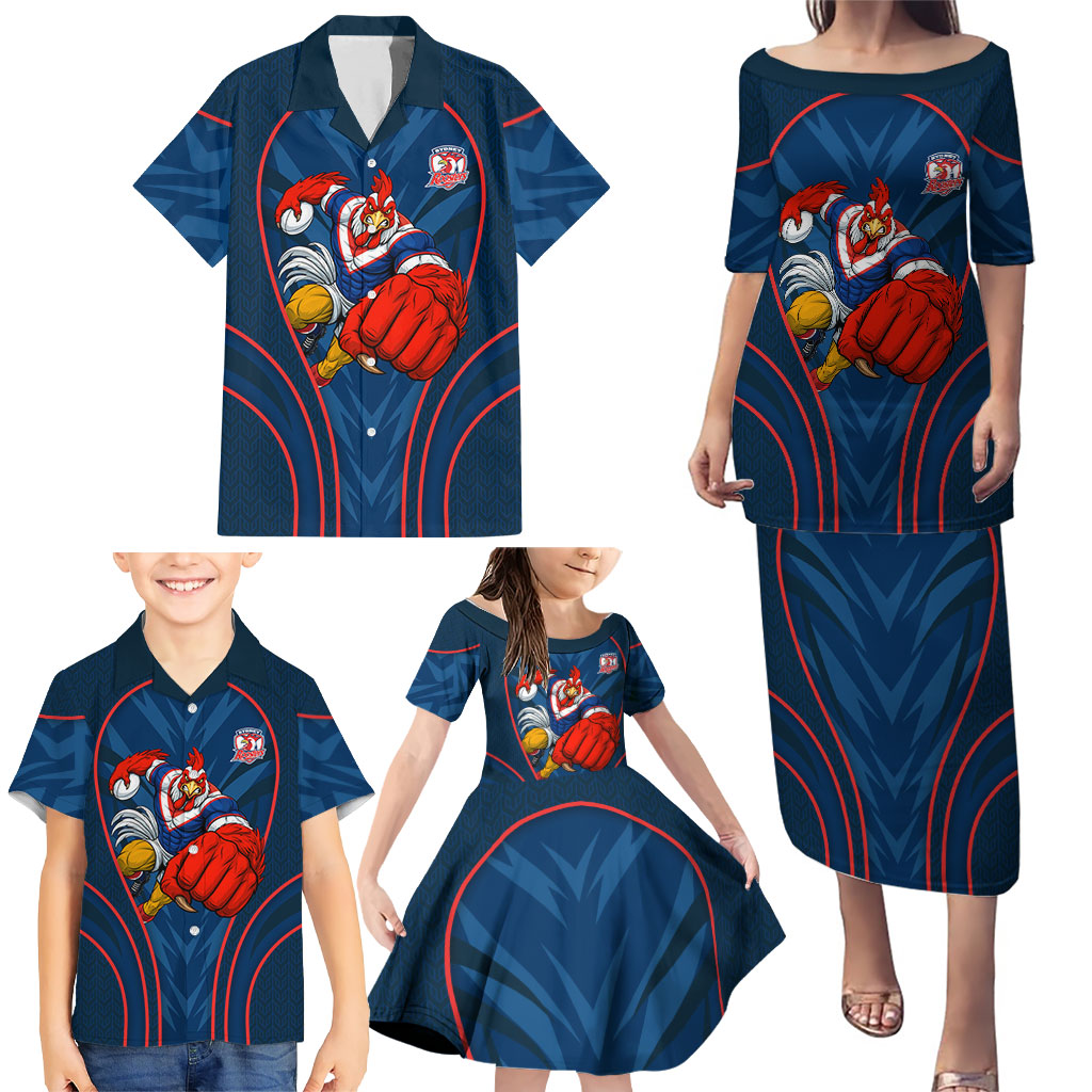 Sydney Roosters Rugby Mascot Family Matching Puletasi and Hawaiian Shirt Australian Rugby Culture - Tribal Inspired Rooster
