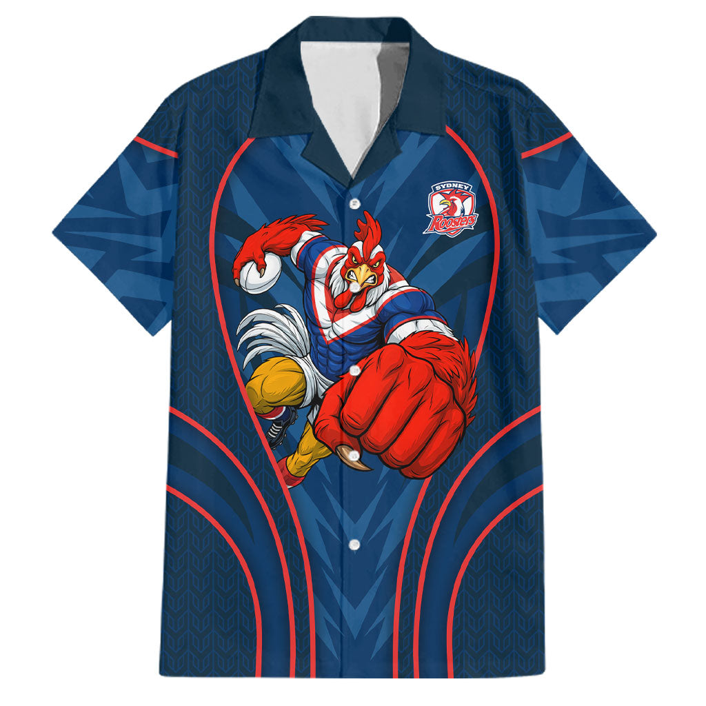 Sydney Roosters Rugby Mascot Family Matching Short Sleeve Bodycon Dress and Hawaiian Shirt Australian Rugby Culture - Tribal Inspired Rooster