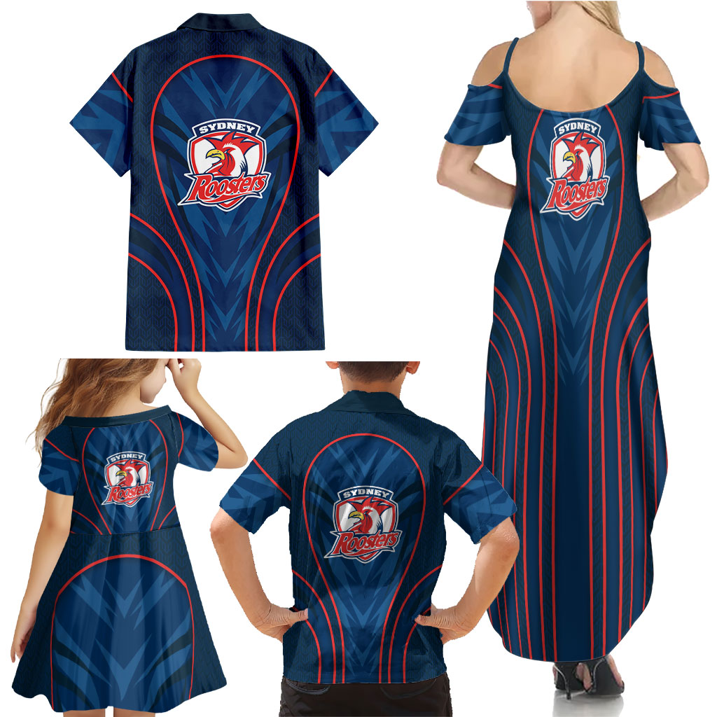 Sydney Roosters Rugby Mascot Family Matching Summer Maxi Dress and Hawaiian Shirt Australian Rugby Culture - Tribal Inspired Rooster