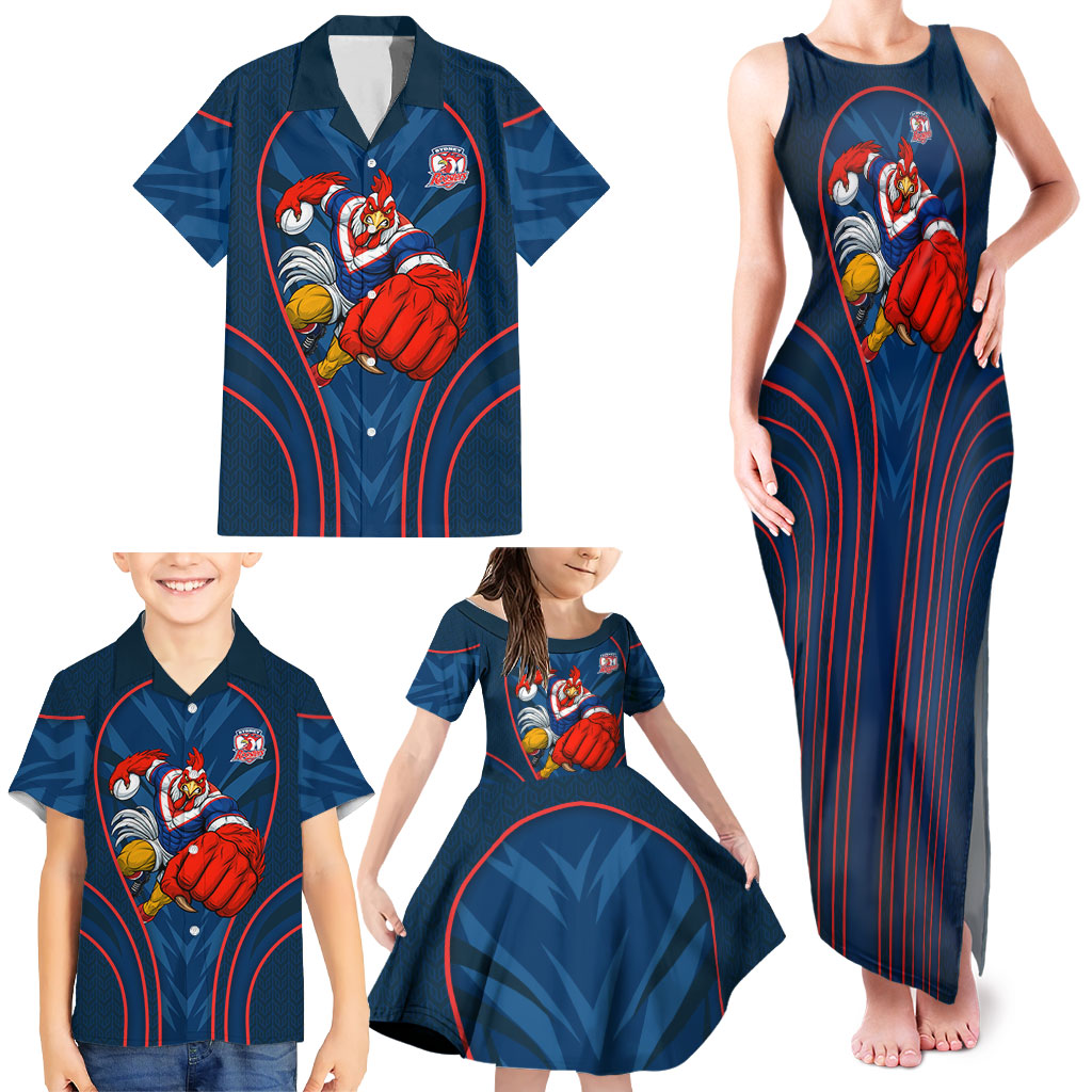 Sydney Roosters Rugby Mascot Family Matching Tank Maxi Dress and Hawaiian Shirt Australian Rugby Culture - Tribal Inspired Rooster