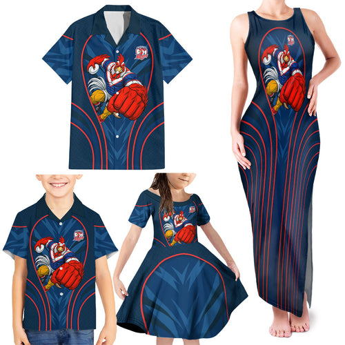 Sydney Roosters Rugby Mascot Family Matching Tank Maxi Dress and Hawaiian Shirt Australian Rugby Culture - Tribal Inspired Rooster