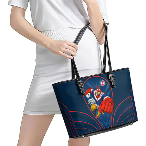 Sydney Roosters Rugby Mascot Leather Tote Bag Australian Rugby Culture - Tribal Inspired Rooster